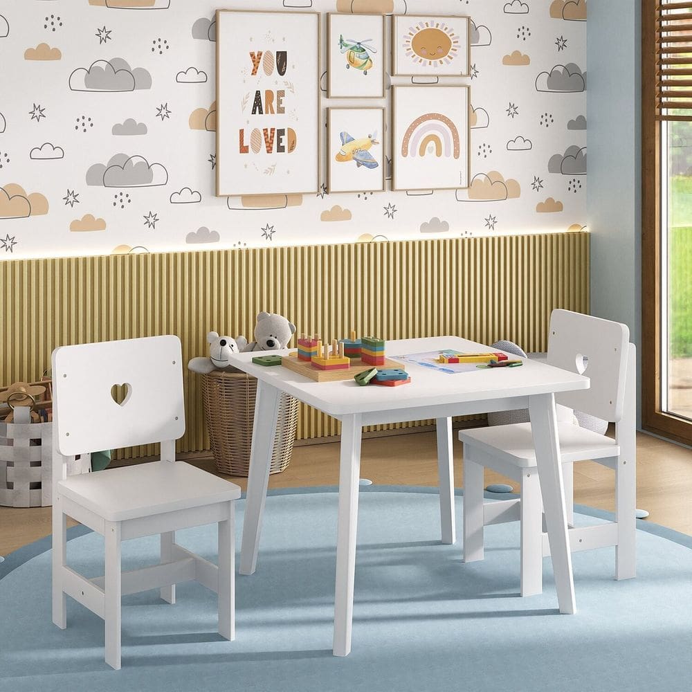 Conjunto Infantil Mesa com 2 Cadeiras Madeira de Pinus Sofia Branco