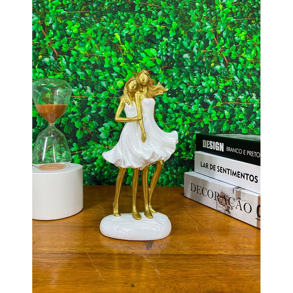 Estatueta Decorativa de Irmãs em Gesso Colorido