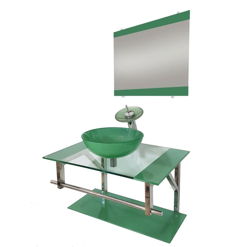 Gabinete De Vidro 70Cm Iq Inox Com Cuba Redonda - Verde