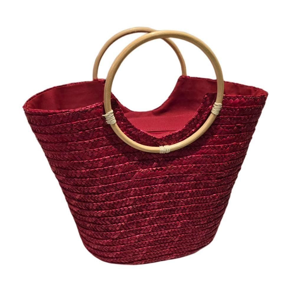 Bolsa Grande Cesta Alça Madeira Artesanal Praia Piscina Vinho