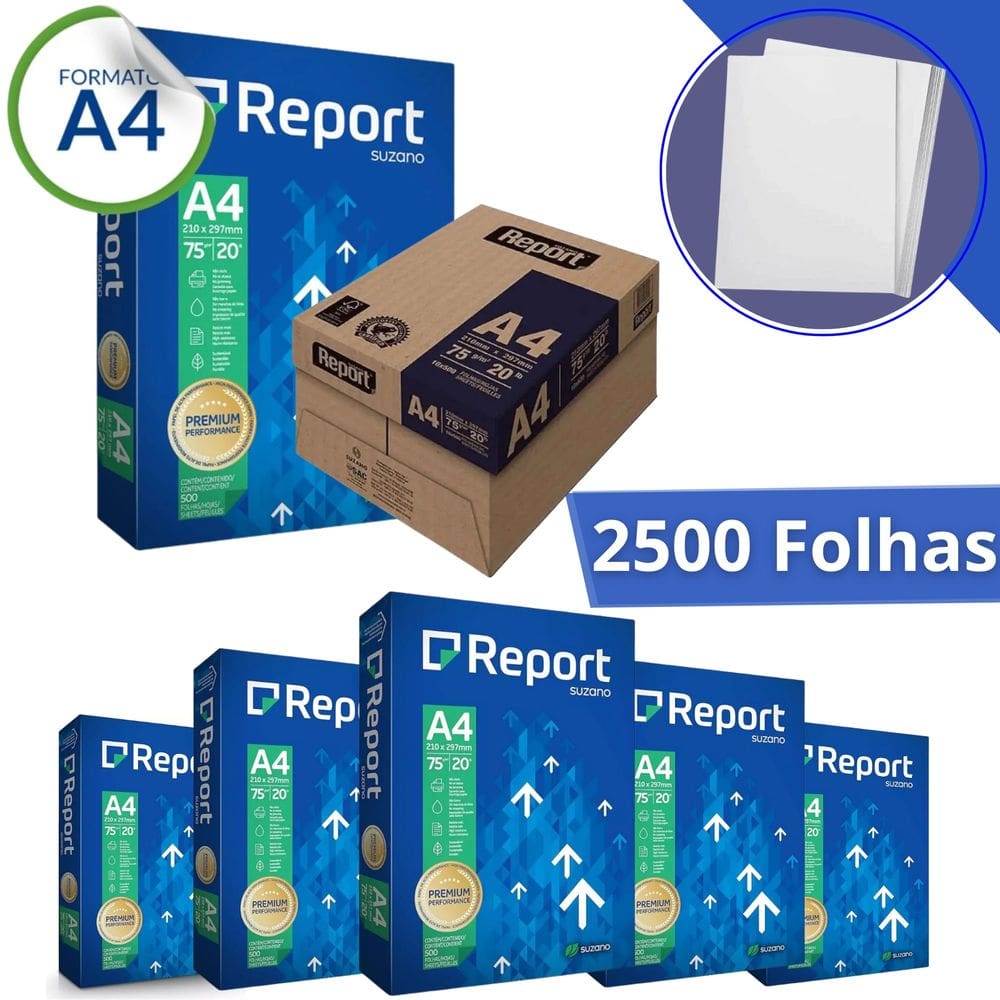 Papel Sulfite A4 75g Premium Report Caixa Com 2500 Folhas