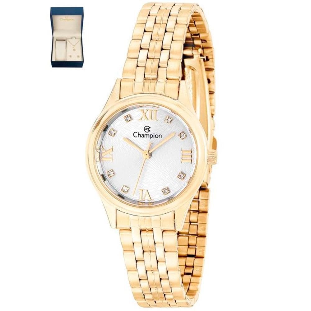 Kit Relógio Champion Feminino Dourado Ch24900w
