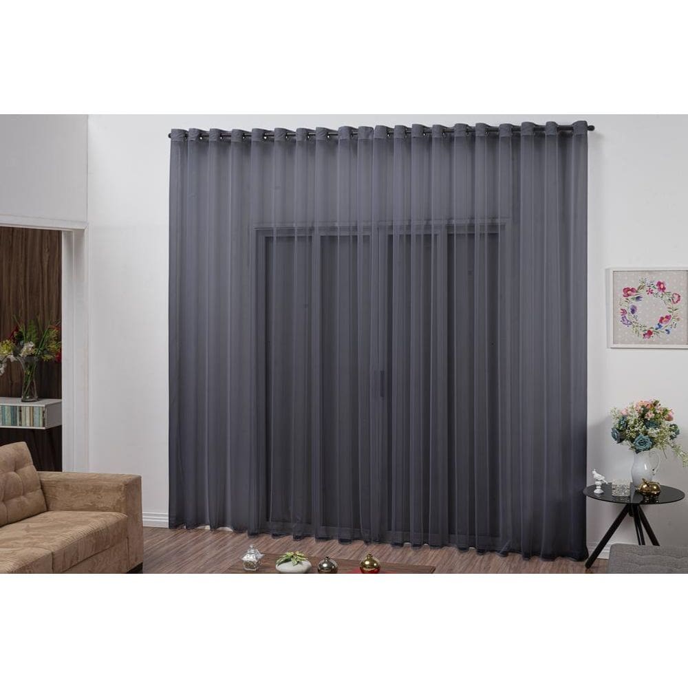 Cortina Modelo Transparente Cor Preto Com Ilhós 3 Metros