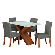 Conjunto de Mesa Sala de Jantar Tampo com Vidro 1,36m Grécia 4 Cadeiras Trieste Dobuê