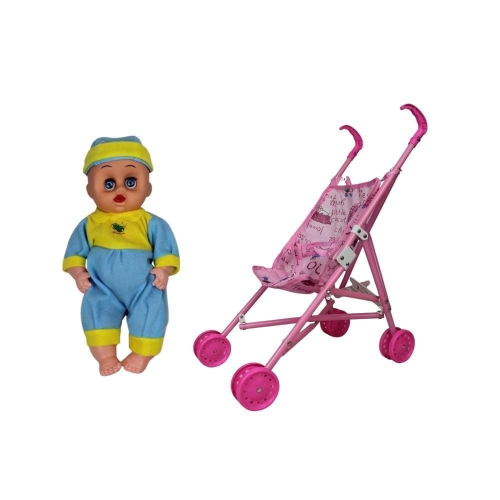 Boneca Bebe Com Carrinho De Passeio Dobravel Infantil Reborn Brinquedo