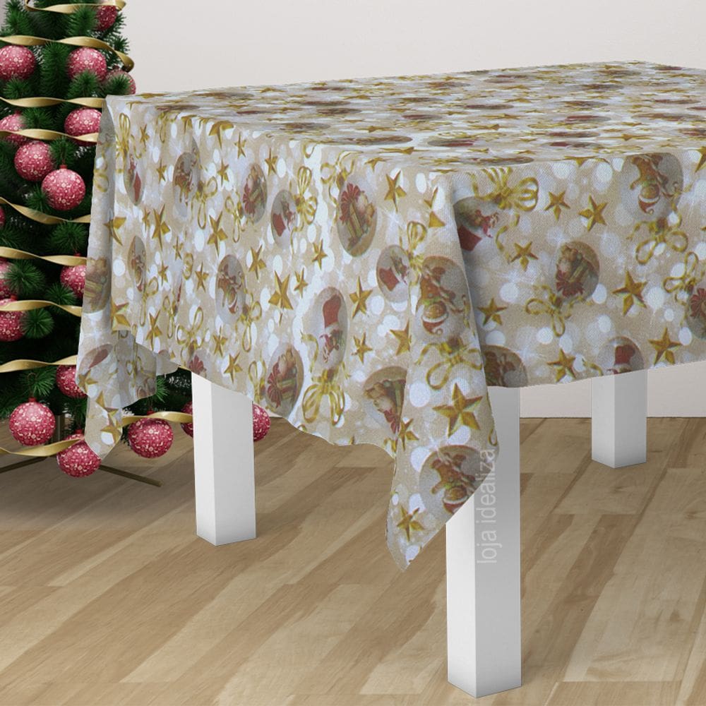 Toalha Mesa TNT Festa Feliz Natal Dourado Bola Por Metro