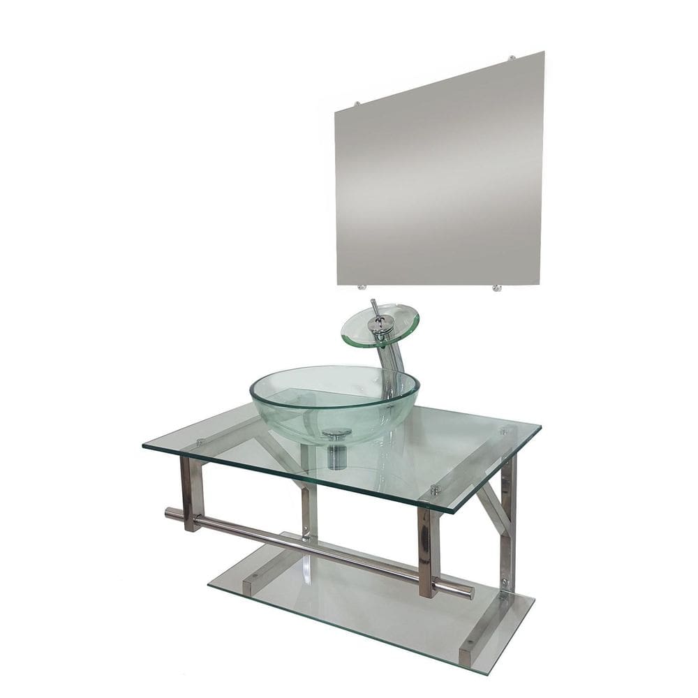 Gabinete De Vidro 70Cm Iq Inox Com Cuba Redonda - Incolor