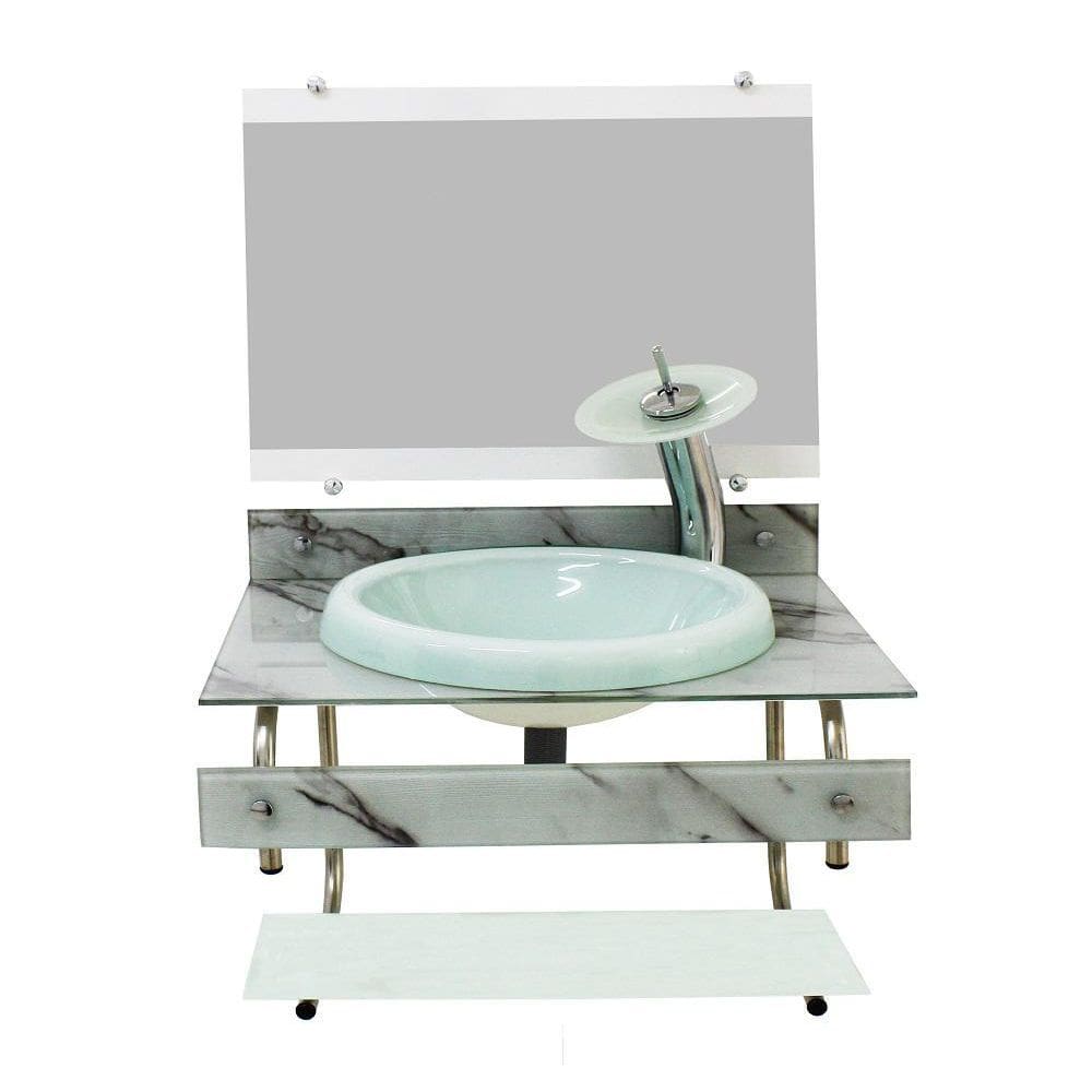 Gabinete De Vidro 60Cm Inox Branco + Torneira Branca