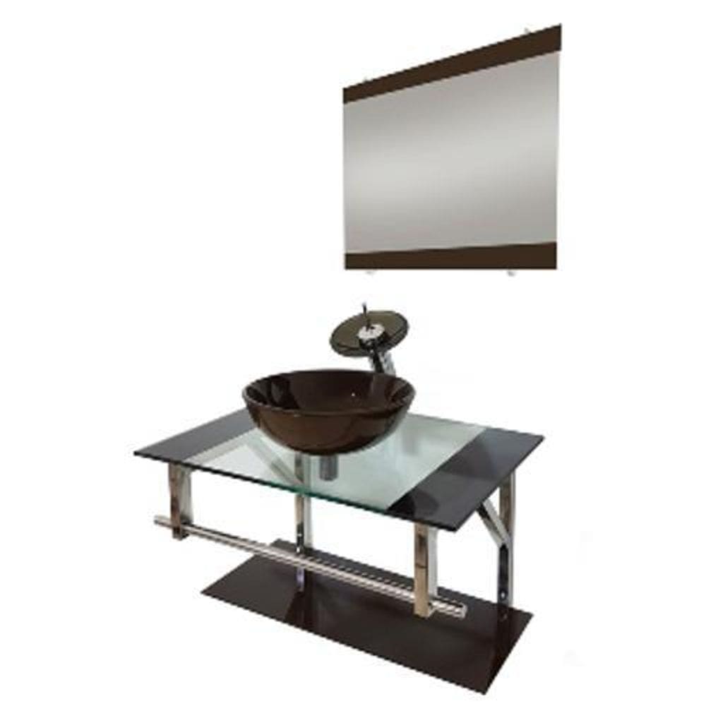 Gabinete De Vidro 70Cm Iq Inox Com Cuba Redonda - Marrom