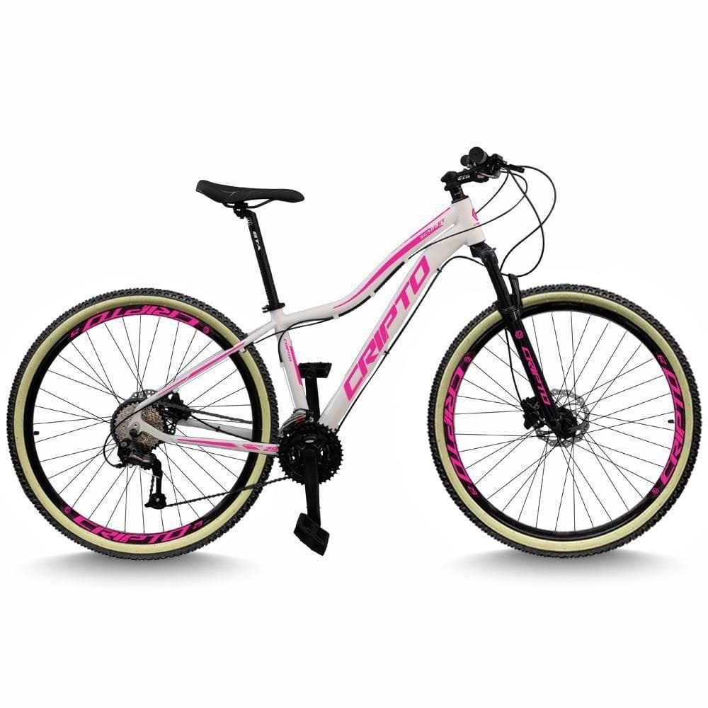 Bicicleta Aro 29 Cripto 24 Marchas Freio Disco C/suspensão Pneu Bege - Branco/rosa - 17&quot; Branco/rosa