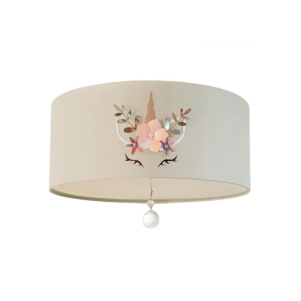 Luminária Plafon Infantil Unicórnio Cúpula Cinza 30X15 2E27