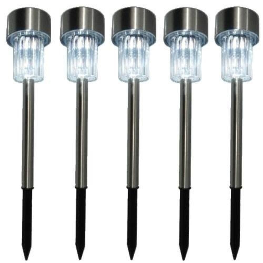 Luminaria Solar Balizadora Espeto Jardim Led Automatica Em Inox Lampada Poste Recarregavel
