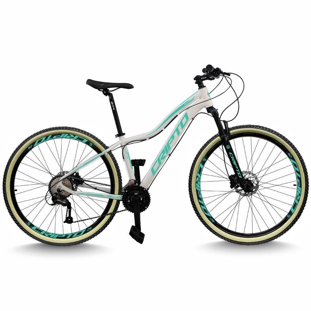 Bicicleta Aro 29 Cripto 24 Marchas Freio Disco C/suspensão Pneu Bege - Branco/verde - 15” Branco/verde
