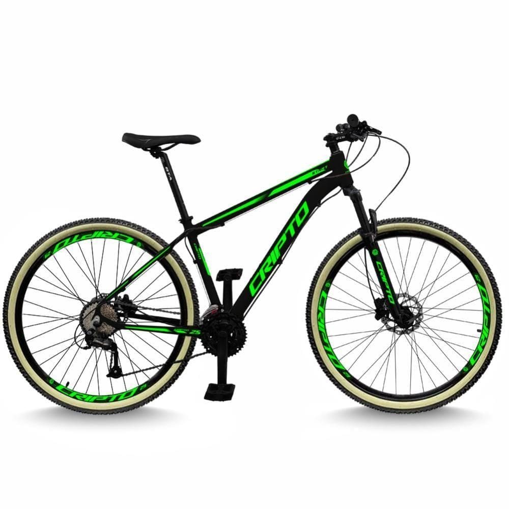 Bicicleta Aro 29 Cripto 24 Marchas Freios Disco E Suspensão Pneu Bege - Preto/verde - 17” Preto/verde
