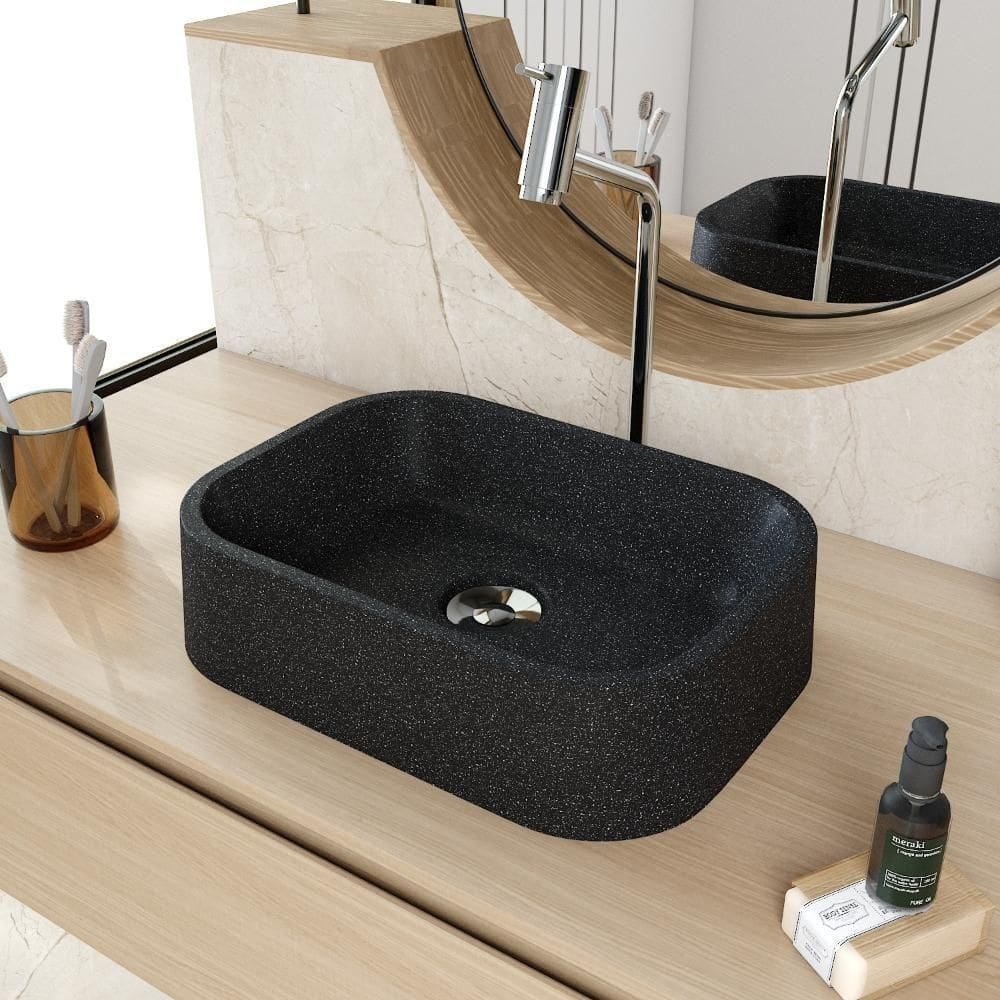 Cuba De Apoio Retangular Br37w Preto Granit Matte Preto Granit Matte