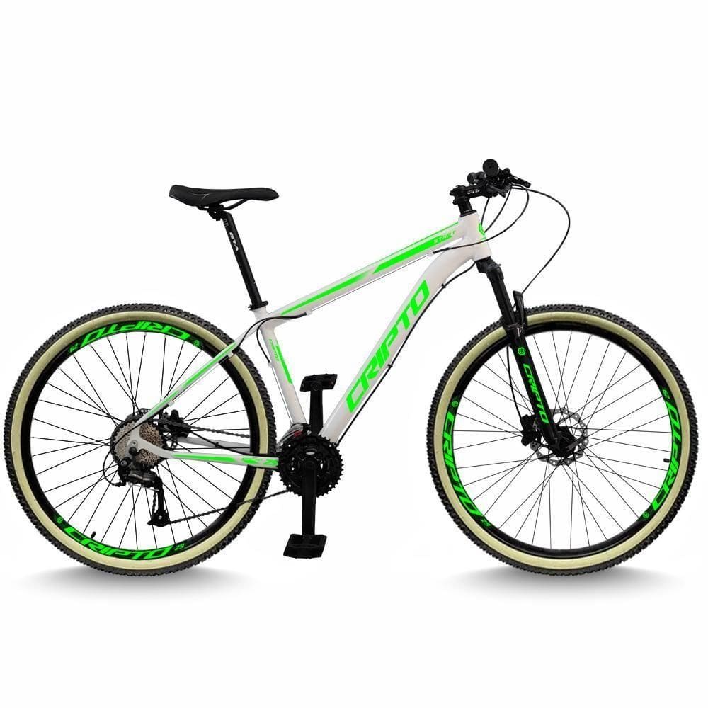 Bicicleta Aro 29 Cripto 24 Marchas Freios Disco E Suspensão Pneu Bege - Branco/verde - 17” Branco/verde