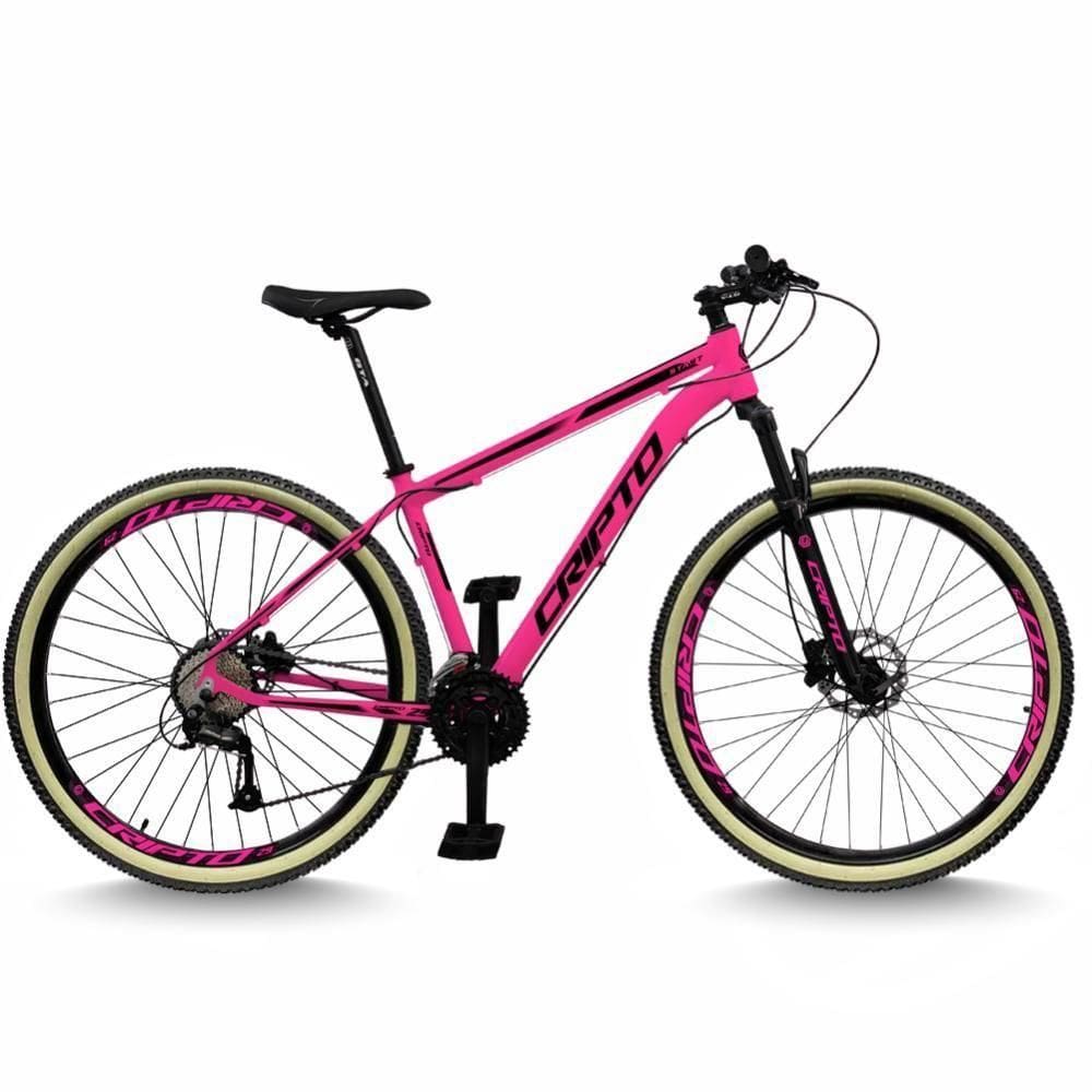 Bicicleta Aro 29 Cripto 24 Marchas Freios Disco E Suspensão Pneu Bege - Rosa/preto - 17&quot; Rosa/preto