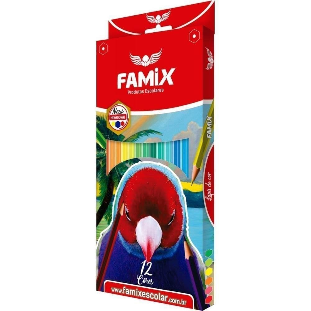 Lapis De Cor Sextavado 12 Cores Famix Pct.C/12