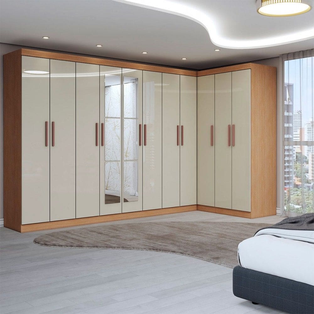Guarda-Roupa Casal Modulado Odisseia 11 Portas 4 Gavetas com Espelho Cinamomo/Off White - Panorama Móveis
