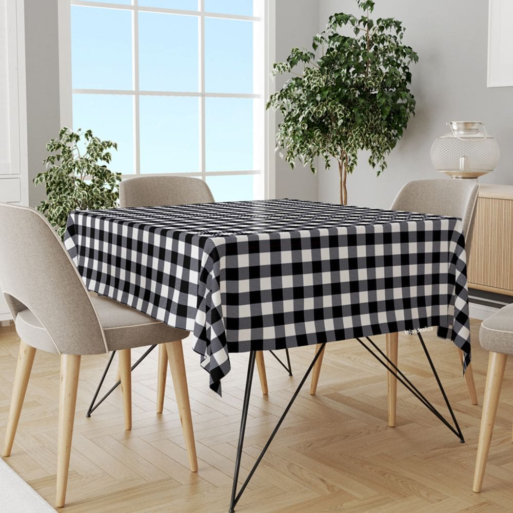 Toalha Mesa Térmica Impermeável PVC Xadrez Preta 70x100