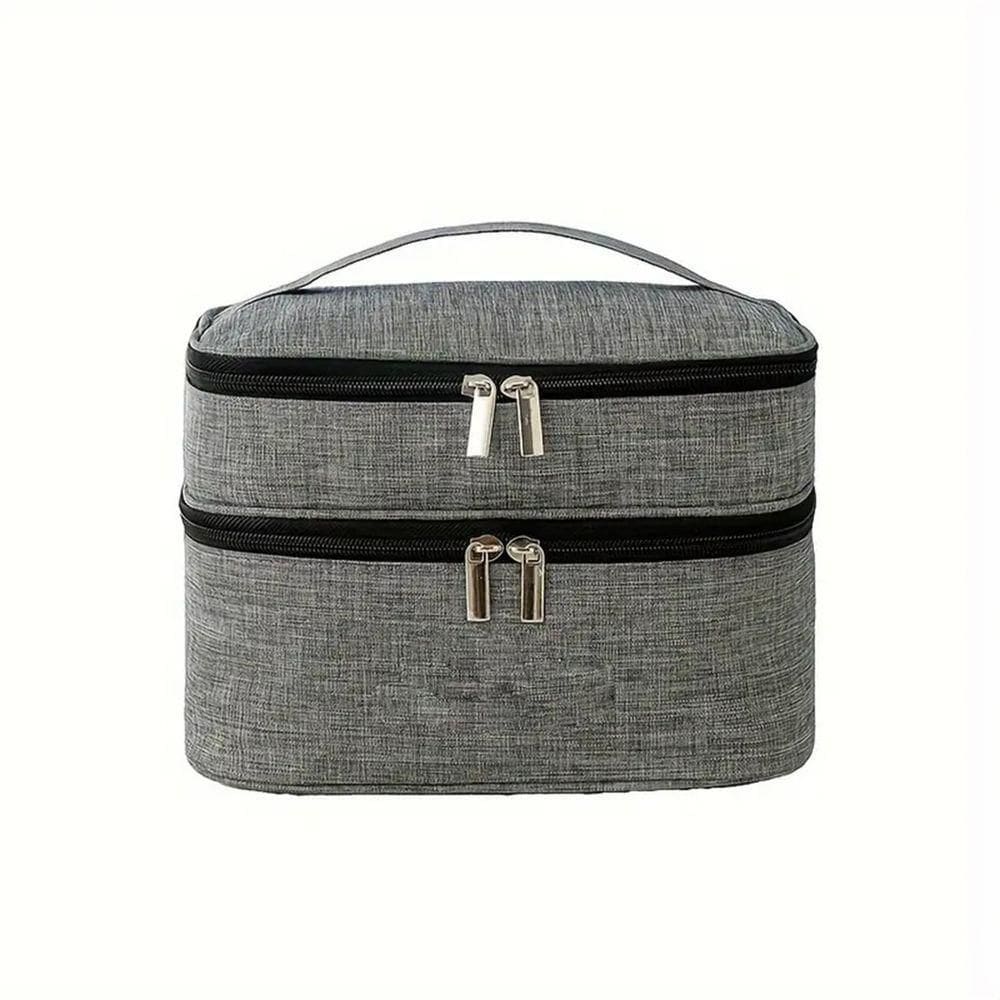 Necessaire Viagem Bolsa Dupla Organizador Maquiagem Lisa Cinza