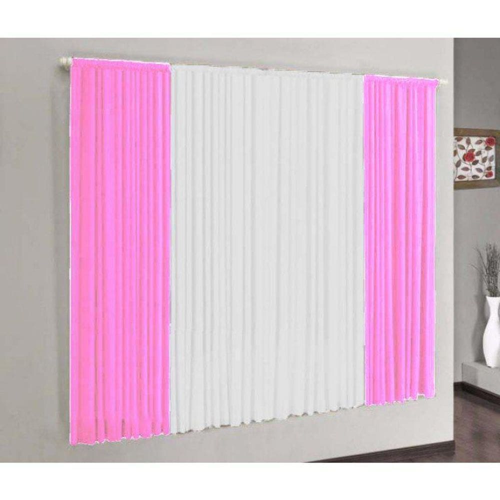 Cortina Versátil 2,00M X 1,70M Sala E Quarto Rosa E Branco