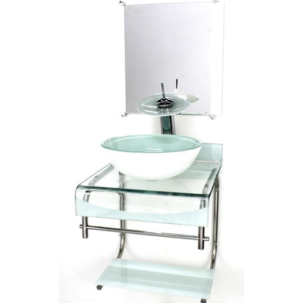 Gabinete Vidro 40Cm Banheiro Curvado Duplo Inox Cuba Redonda