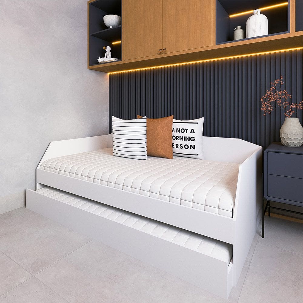 Sofá Cama com Cama Auxiliar Americana Luxo em Mdf Resistente Nobre Branco