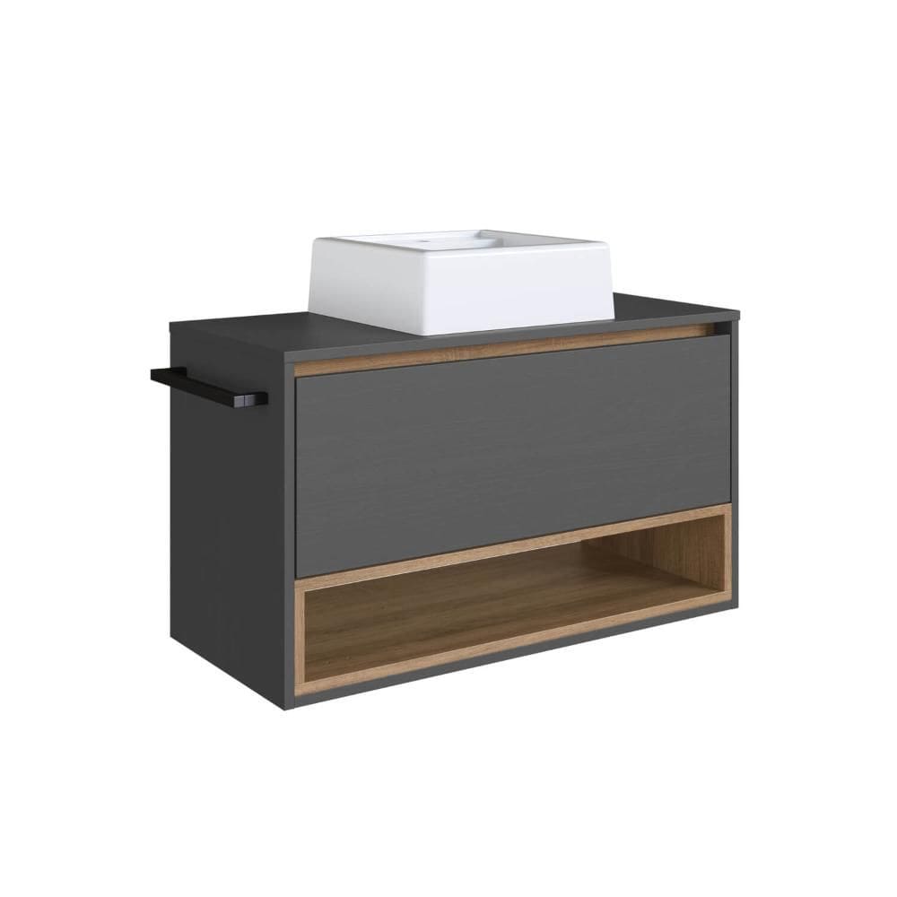 Gabinete Suspenso 80cm Mel Grafite com Cuba 1 Nicho 1 Porta e Toalheiro BH8060MG