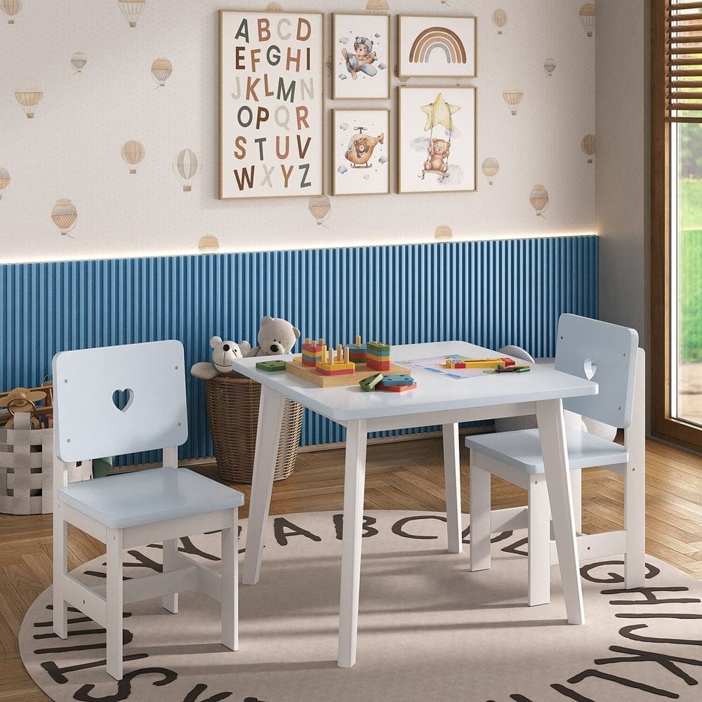 Conjunto Infantil Mesa 2 Cadeiras Madeira de Pinus Sofia Branco / Azul