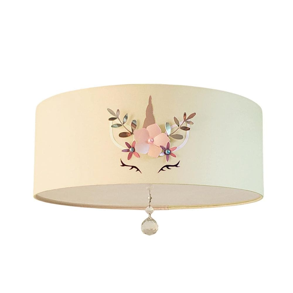 Luminária Infantil Quarto De Menina Unicórnio C/Cristal Cru