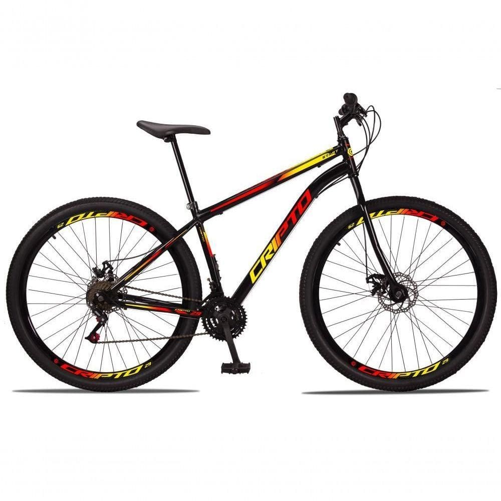 Bicicleta Aro 29 Aço Carbono 21v Cripto Freios A Disco Garfo - Preto/amarelo E Vermelho - 17 Preto/amarelo E Vermelho
