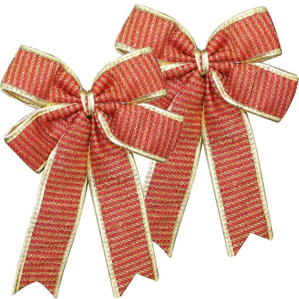 Kit 10 Enfeite árvore De Natal Laço Vermelho E Dourado 30cm