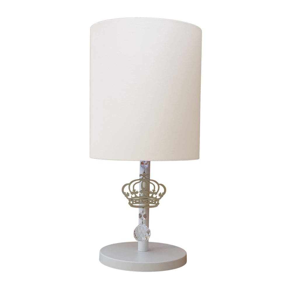 Abajur Infantil Coroa Base Branca Cúpula Branca 20X43 Bivolt