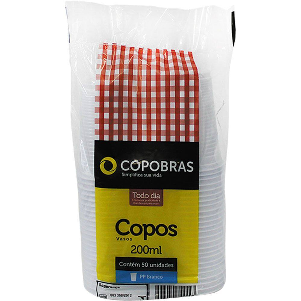 Conjunto 50 Copos Descartáveis 200ml Copobras Branco