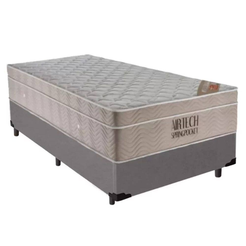 Cama Base Box Solteiro Cinza Colchão Molas Ensacadas Airtech Spring 88x188 - Ortobom