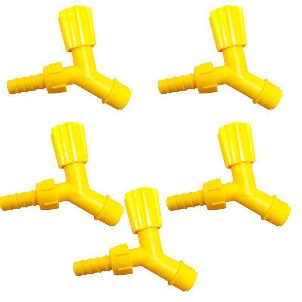 Kit 5 Torneiras Para Tanque E Jardim Bico 1/2 3/4 Amarela