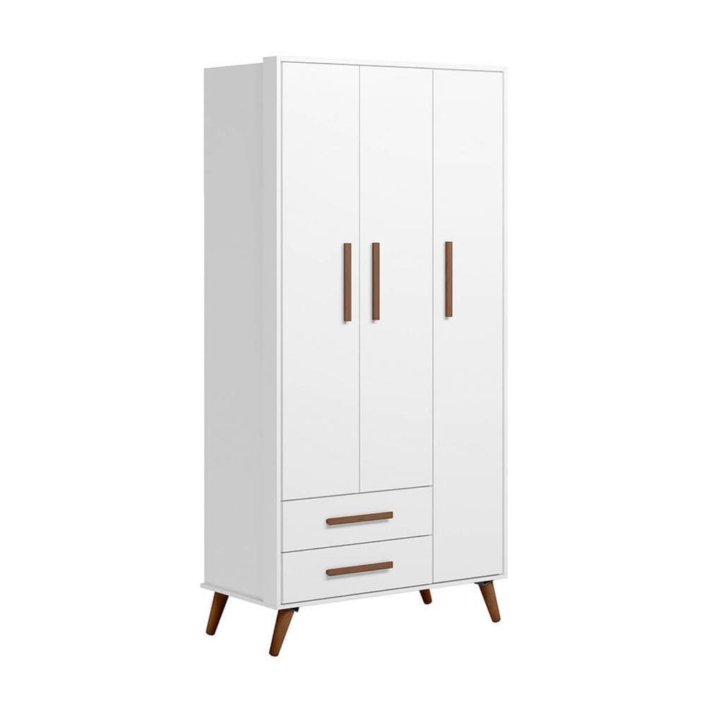 Guarda-Roupas 3 Portas 2 Gavetas Retrô -Branco Branco Acetinado - ÉdeCasaMóveis