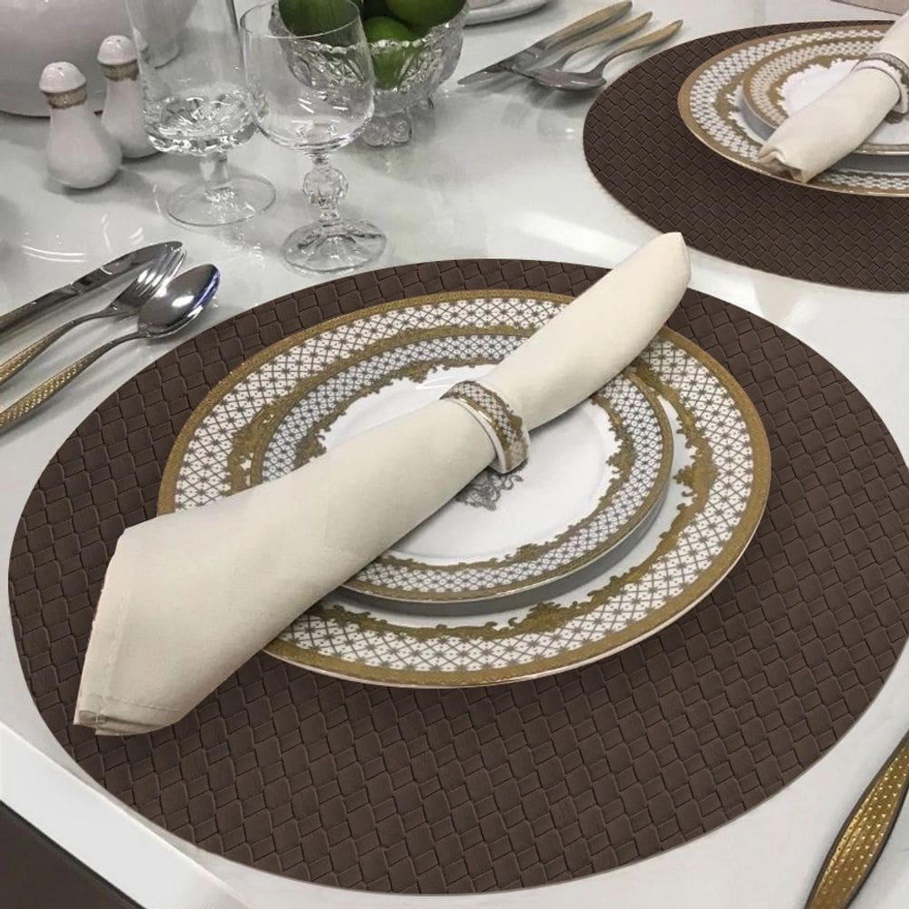 8 Jogo Americano Sousplat Redondo Trama Café Impermeável