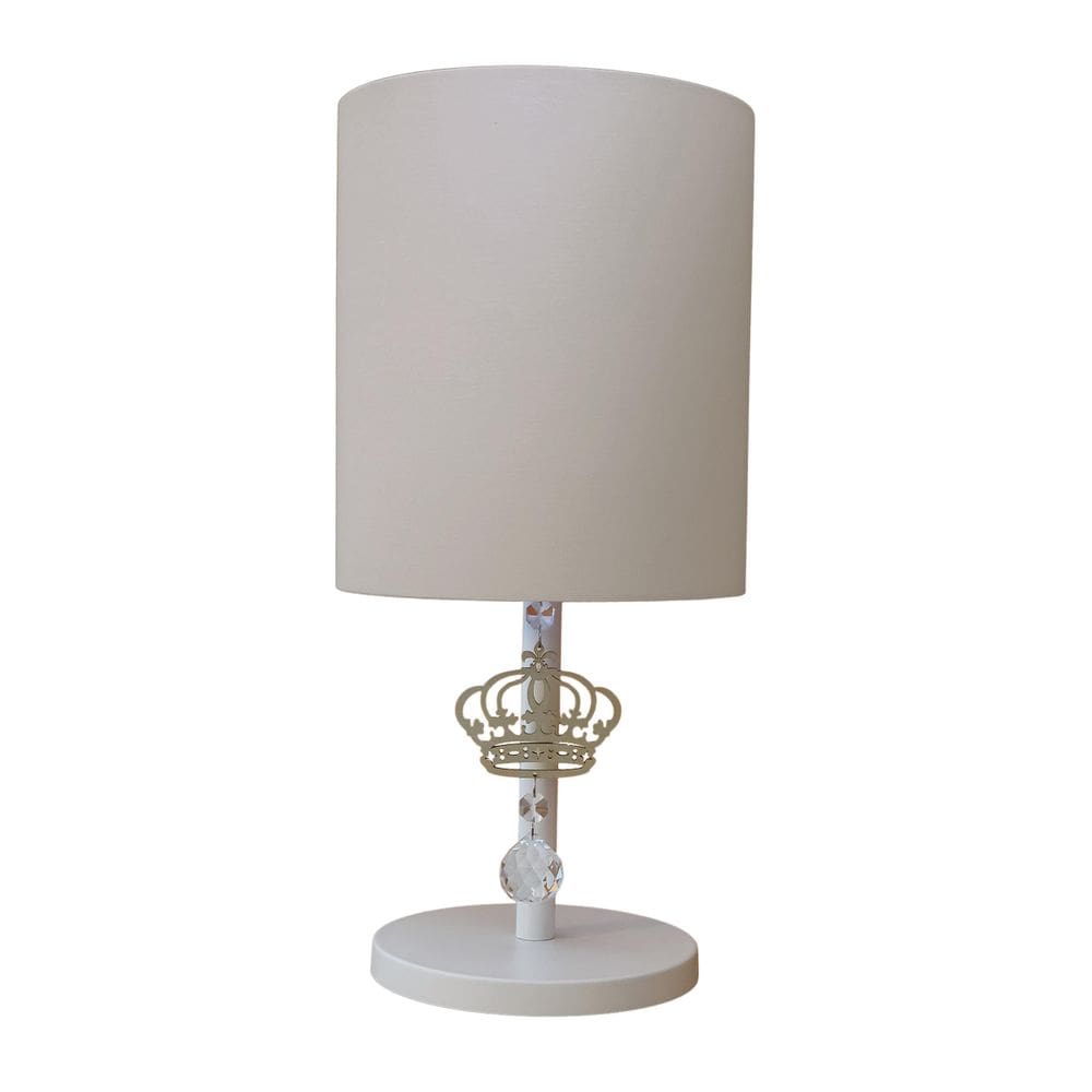 Abajur Infantil Coroa Base Branca Cúpula Cinza 20X43 Bivolt