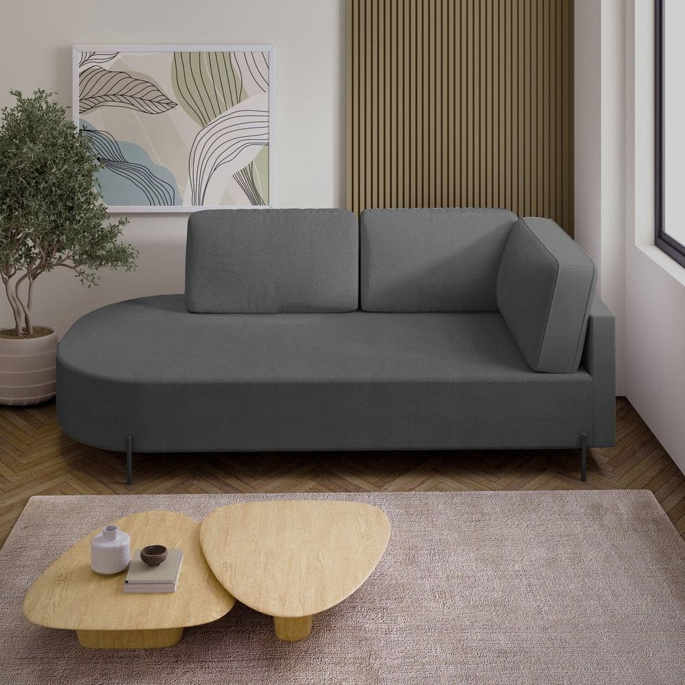 Sofá Living Orgânico 2 Lugares 165cm Base de Ferro Braço Direito Norten Cinza