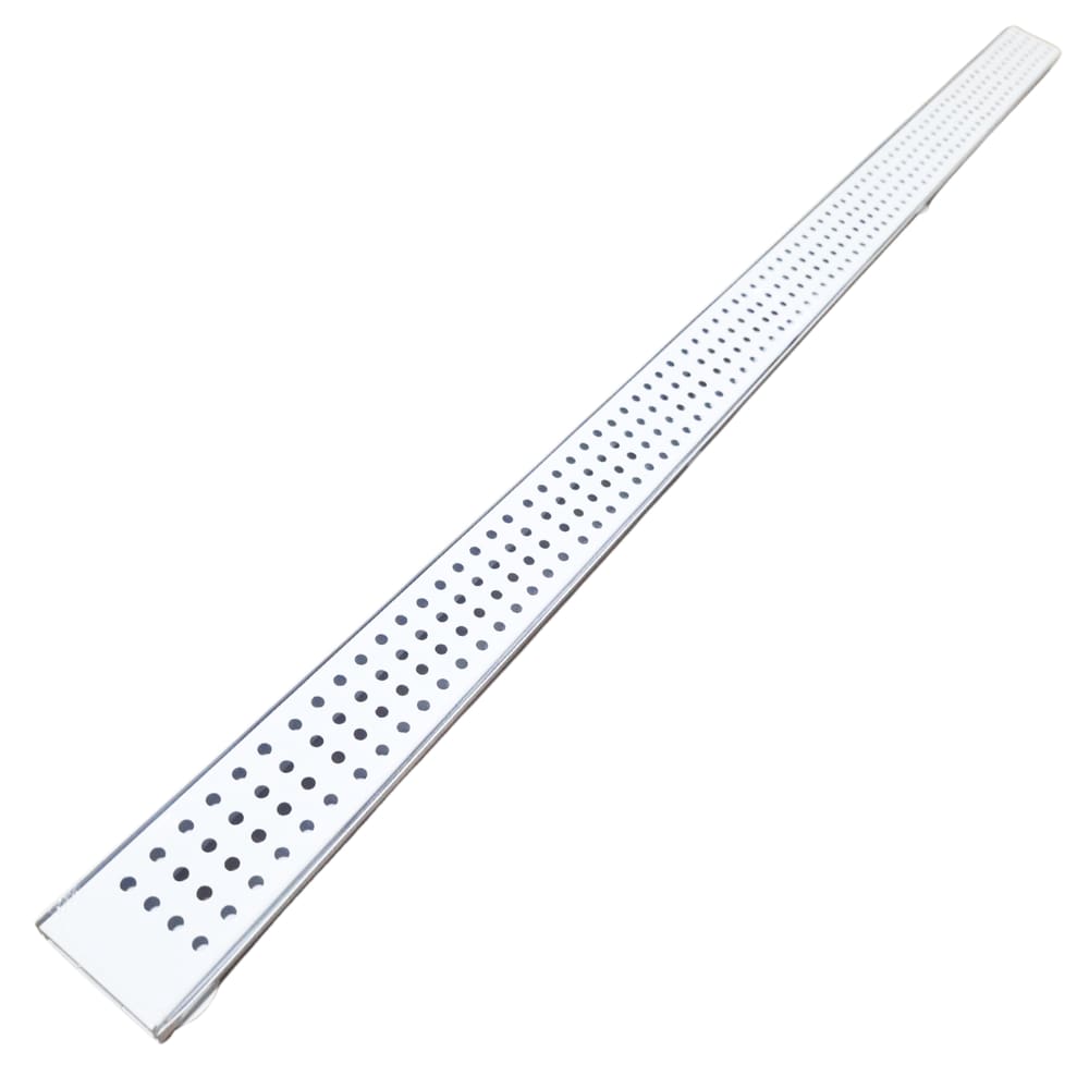 Ralo Linear 5x100 Inox Branco Bolinha com Aro Borda de Piscina Varanda Quintal