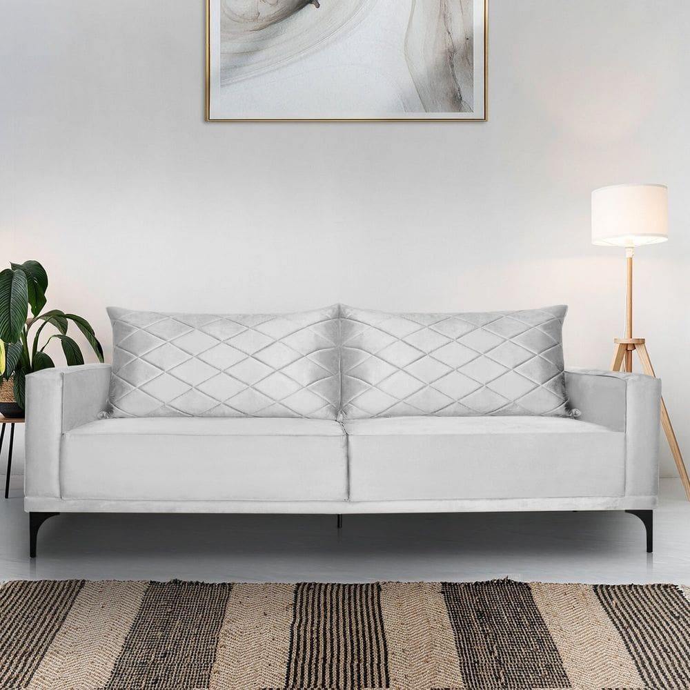 Sofá 3 Lugares para Sala de Estar Eliot Prata