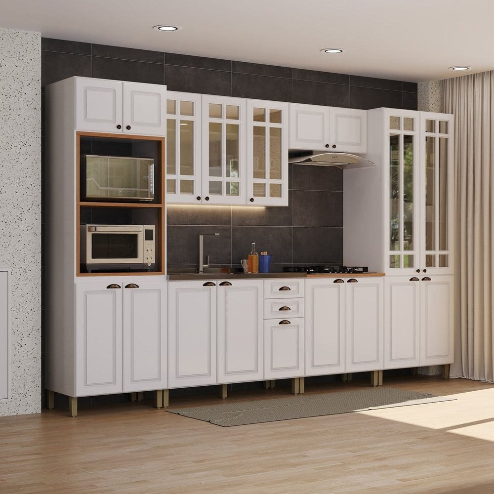 Cozinha Completa 6 Peças com Vidro sem Tampo Paris Branco