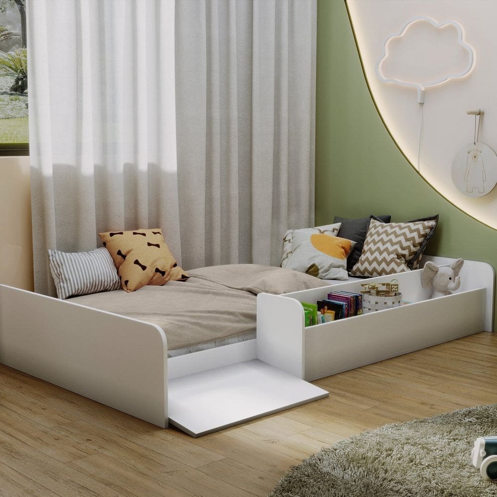Cama Montessoriana Infantil com Nicho e Rampa Ca030 Branco