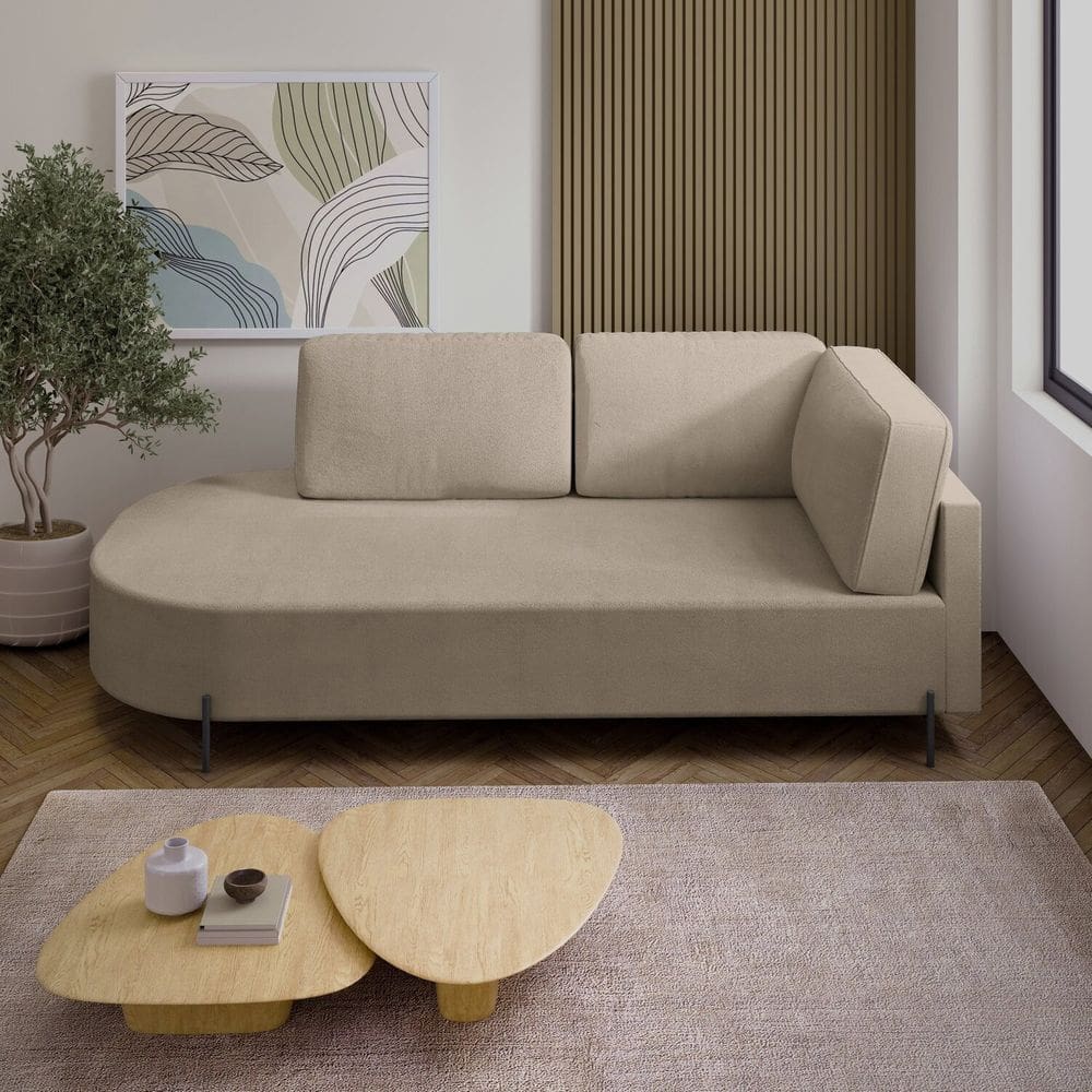 Sofá Living Orgânico 2 Lugares 165cm Base de Ferro Braço Direito Norten Bege Claro