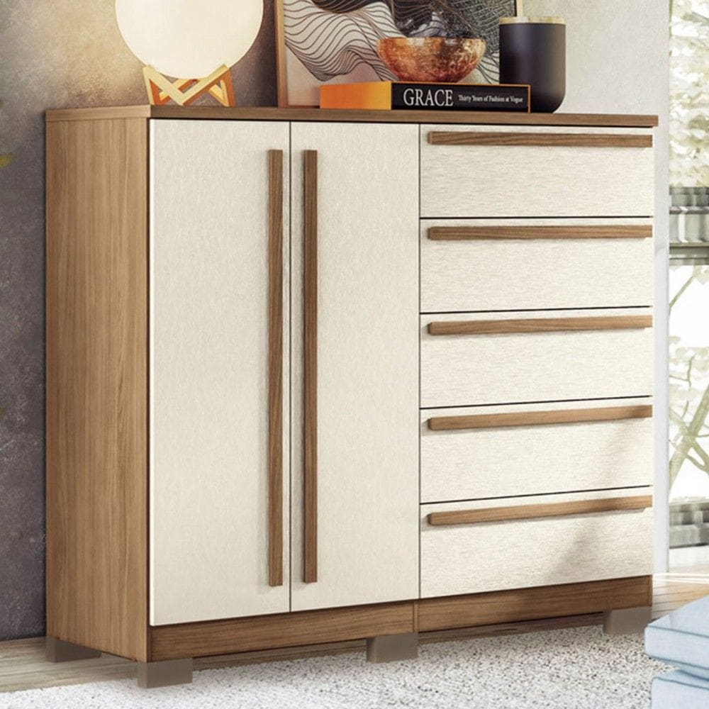 Cômoda Málaga Gold 2 Portas 5 Gavetas Jatoba/Areia - Santos Andirá