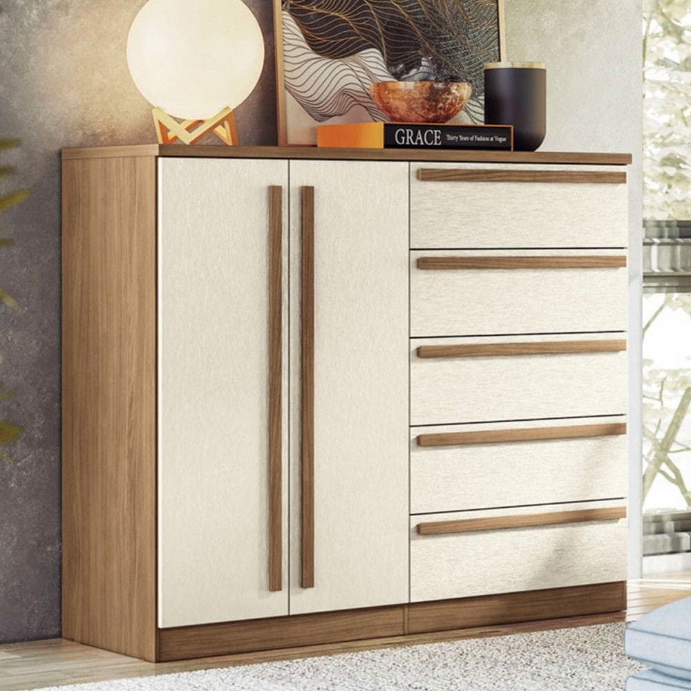Cômoda Málaga Gold 2 Portas 5 Gavetas 3101 Jatoba/Areia - Santos Andirá
