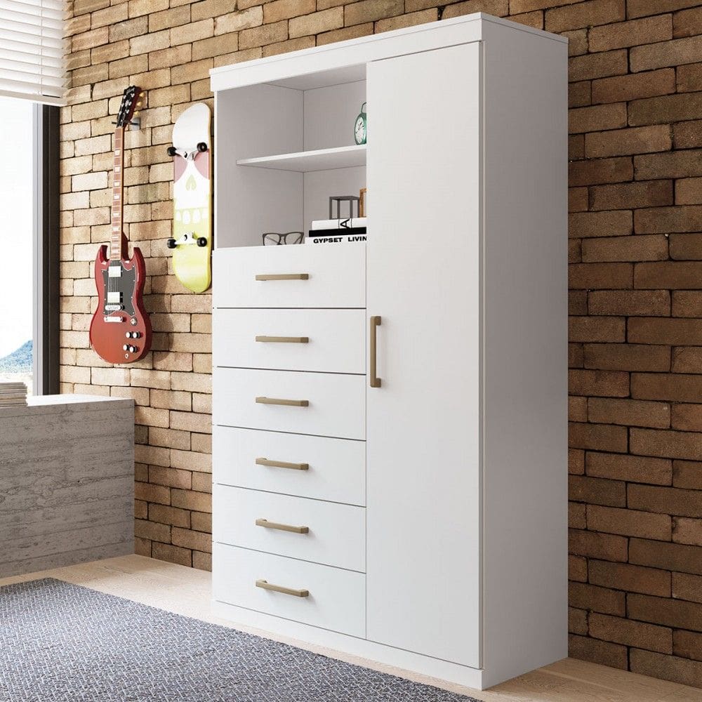 Cômoda Marabá 1 Porta 6 Gavetas Branco - Santos Andirá