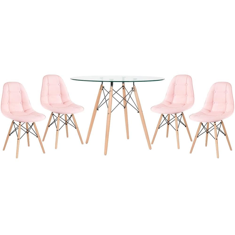 KIT - Mesa de vidro Eames 100 cm + 4 cadeiras Eames Botonê